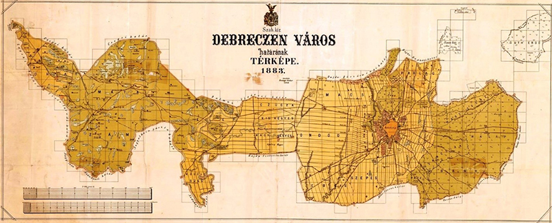 Debrecen szabad királyi város belsőségének és határának térképe, 1883