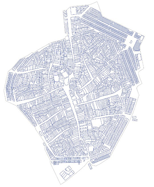 Debrecen belterületi digitális alaptérképe telek- és a belterületet jelző városhatárral:
