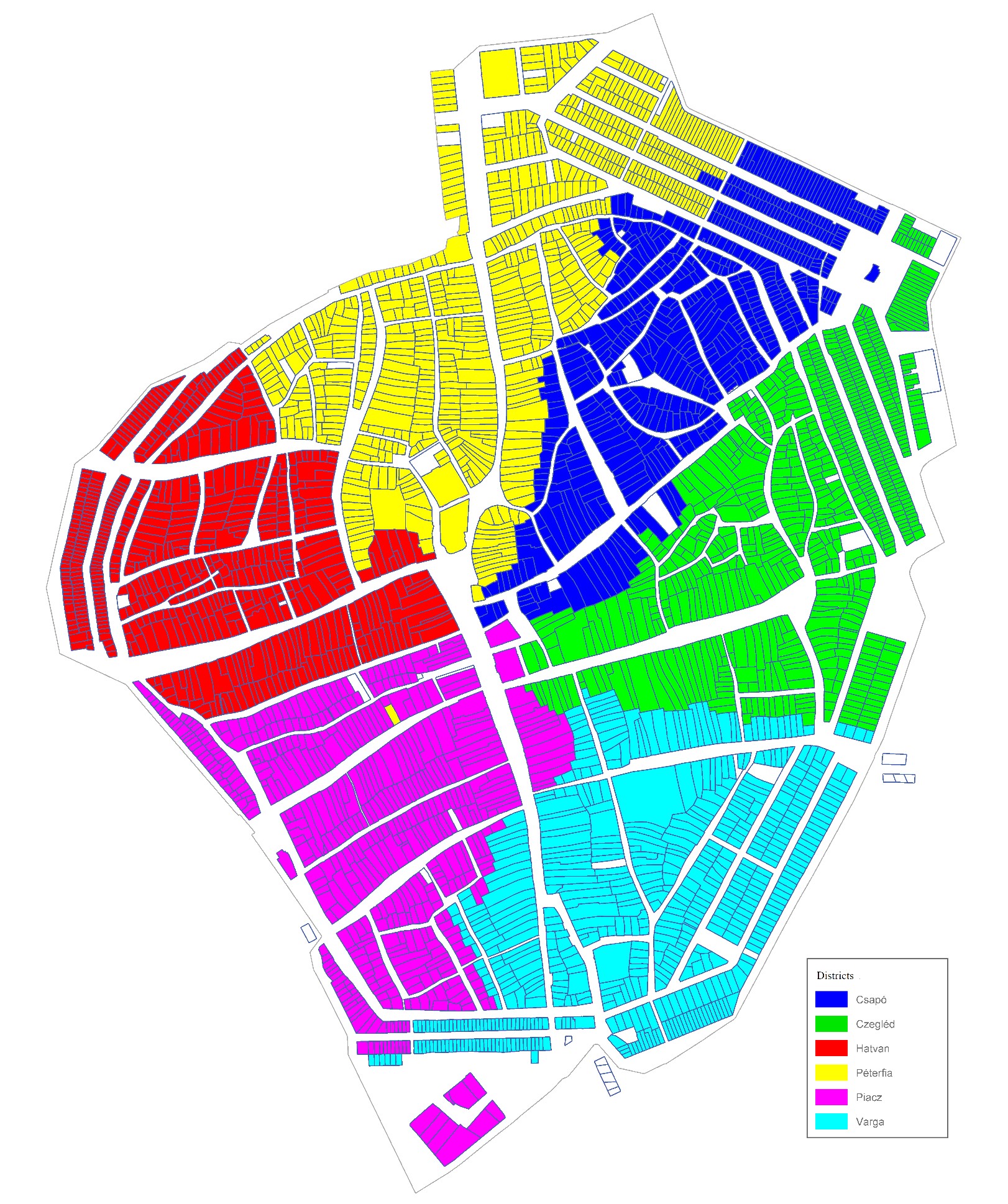 Districts in Debrecen, 1870