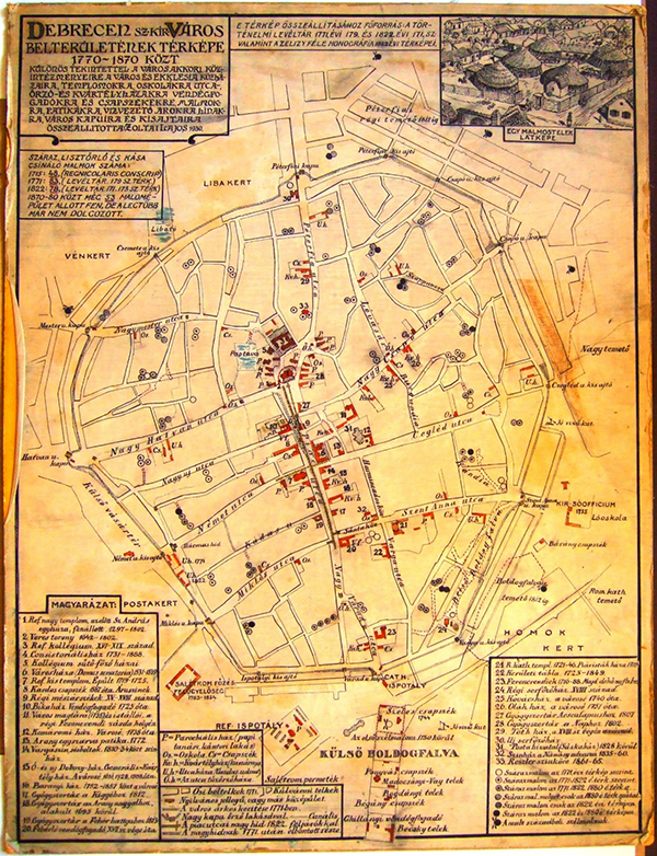 Lajos Zoltai’s reconstruction of the inner city of Debrecen as it took shape between 1770 and 1870.