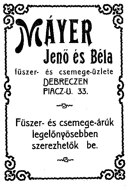 A Mayer-féle fűszerkereskedés hirdetése