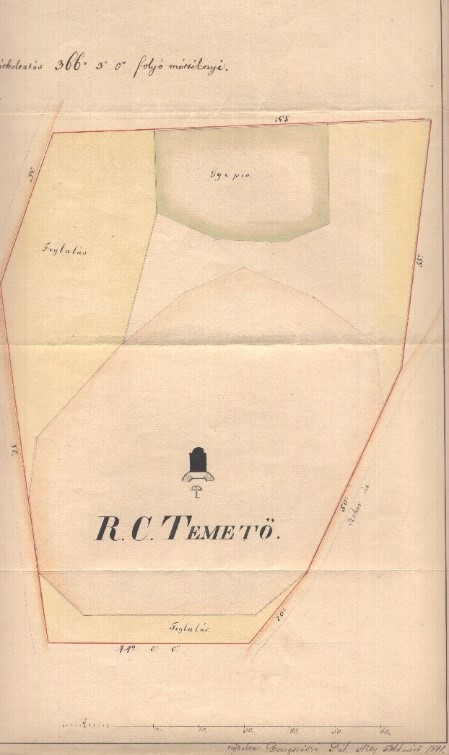 Beregszászi Pál rajza a temető bővítéséről 1841-ben
